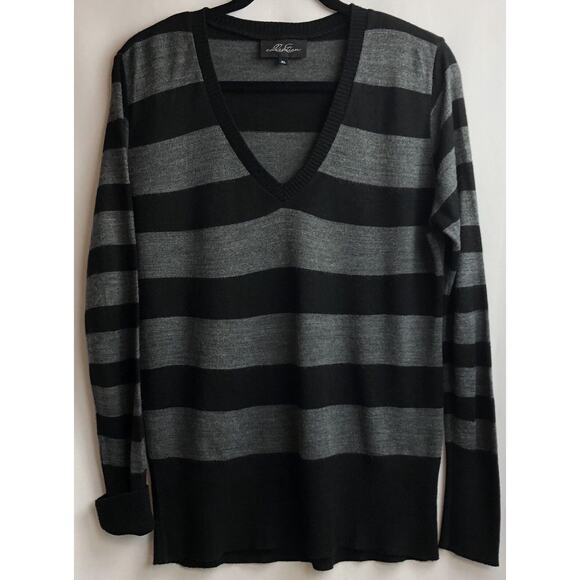 CC Collection Sweater Women Size XL Black Gray Striped V Neck Pullover Workwear - Picture 11 of 11